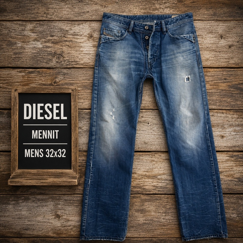 Diesel Mennit Regular Straight Distressed Blue Jeans Mens 32x32 Wash 0880F